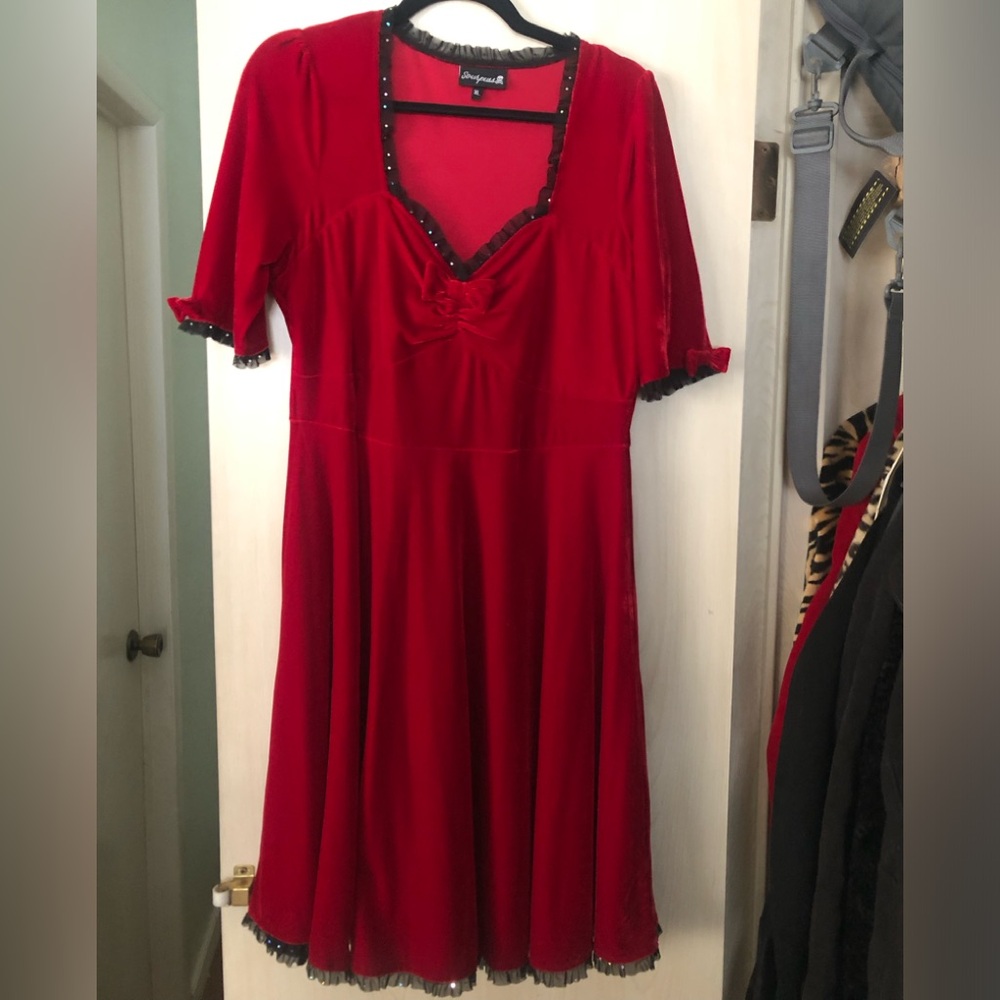 Sourpuss Red Stretchy Pull-over Velvet Dress